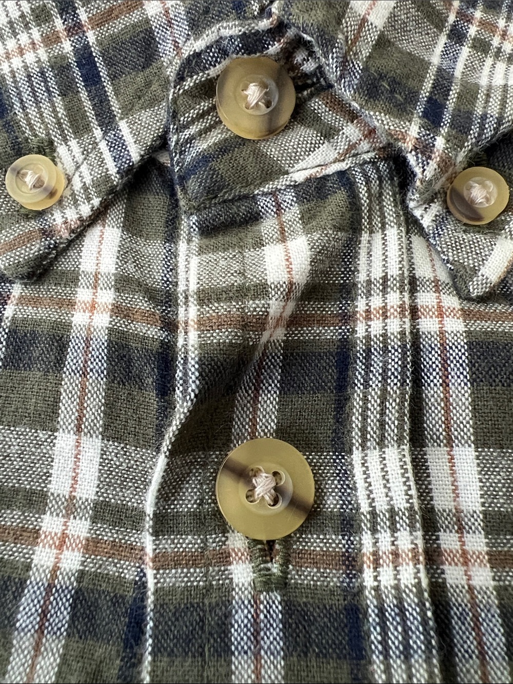 OshKosh B'gosh | 100% Cotton Olive Cream Navy Plaid Button-Down Shirt NWT Sz 3T - Picture 11 of 16